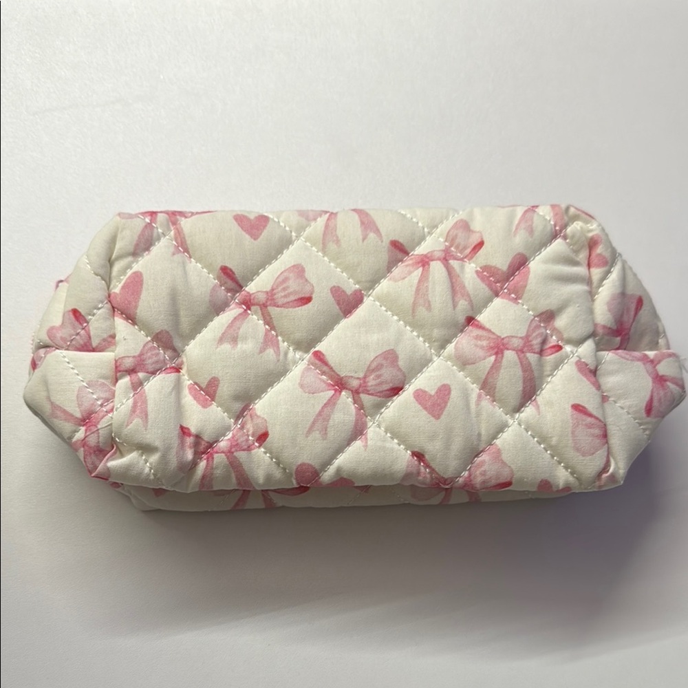 Quilted Pink Bow Cosmetic Bag